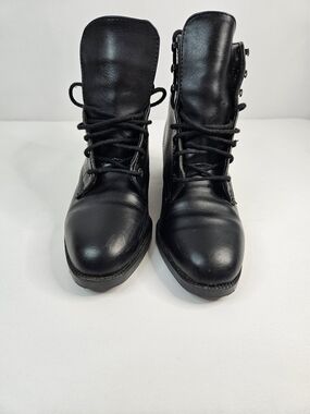Women's Black Lace-Up Leather Ankle Boots